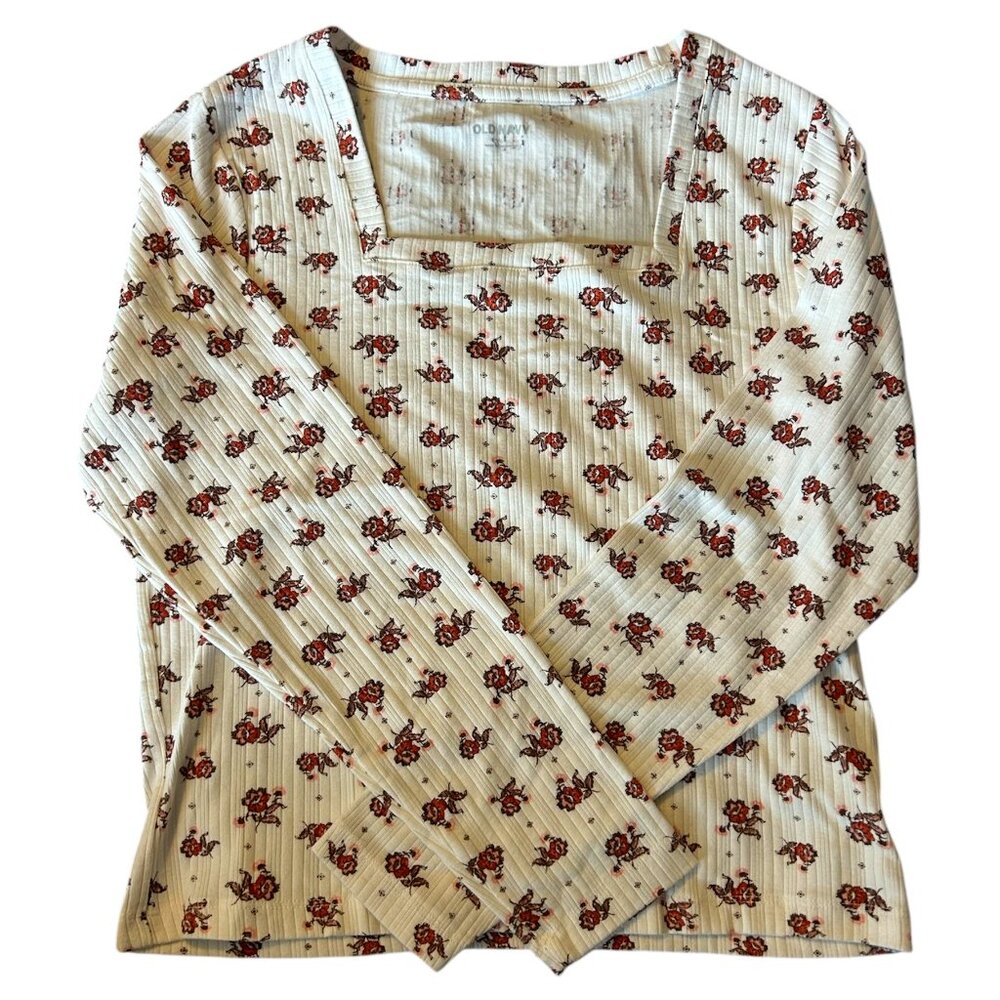 Old Navy Cream Floral Square Neckline Long Sleeve